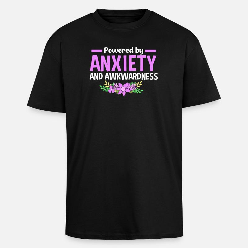 Anxiety Anxious Scaredy Introvert - Unisex Oversized Heavyweight T-shirt - black