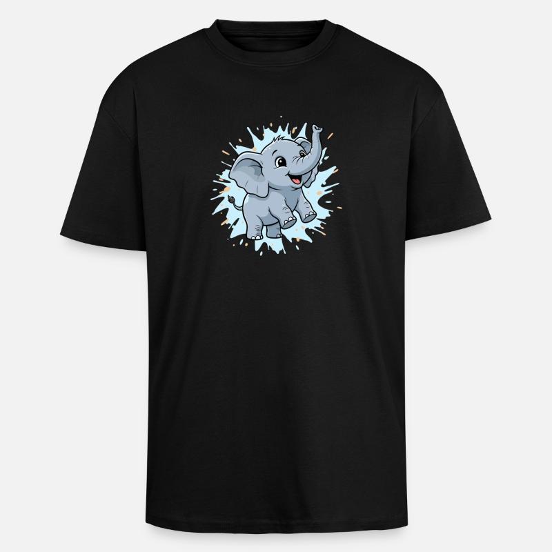 Süßer Elefant mit Farbspritzer - Oversized Heavyweight Unisex T-Shirt - Schwarz