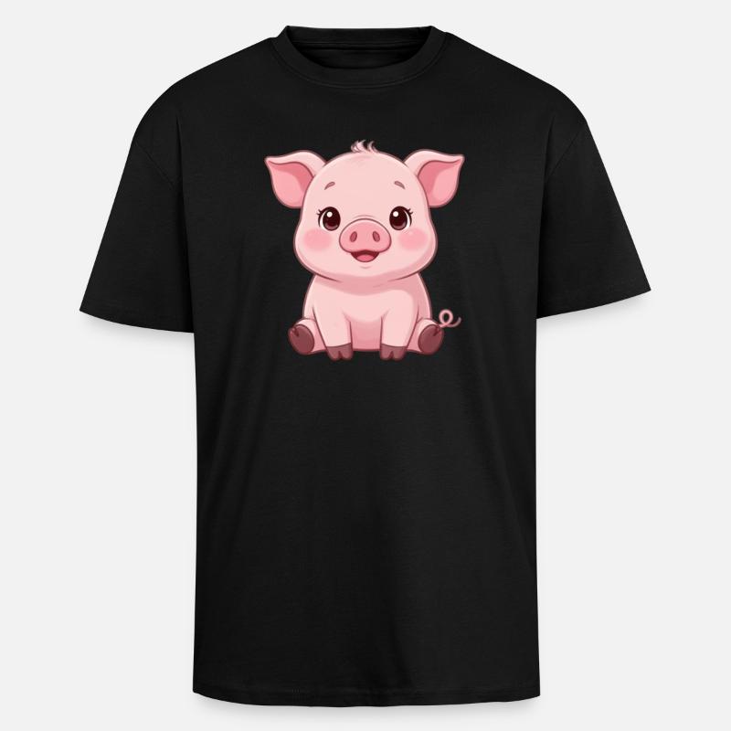 cadeau cochon mignon - T-shirt unisexe oversize épais - noir