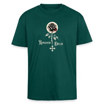 Romantic Decay Gothic Rose Design - Unisex Oversized Heavyweight T-shirt - hunter green - Front - Alina (178cm) & Michal (187cm)