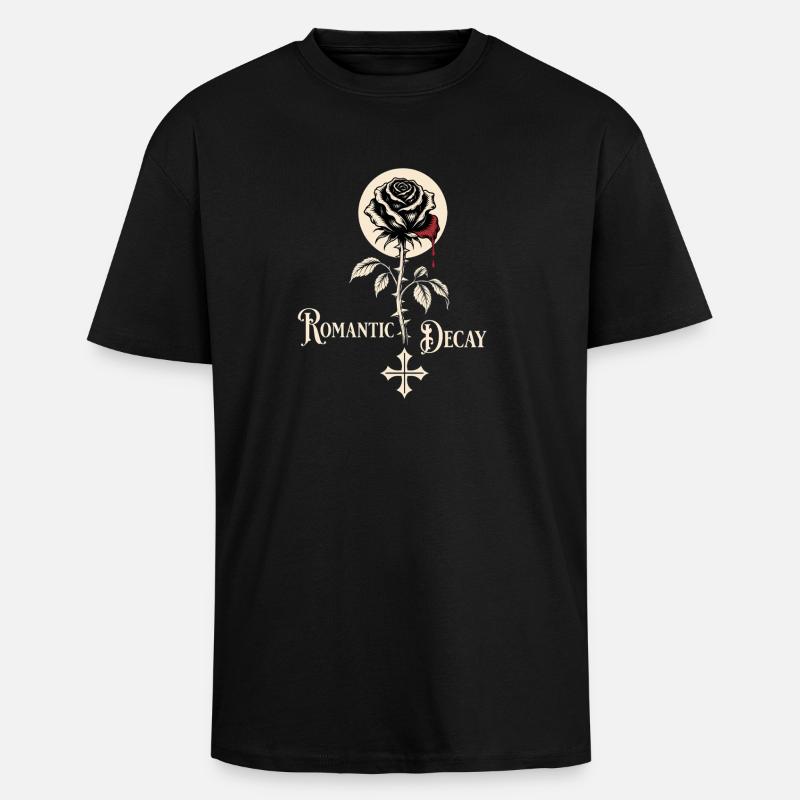 Romantic Decay Gothic Rose Design - Oversized Heavyweight Unisex T-Shirt - Schwarz