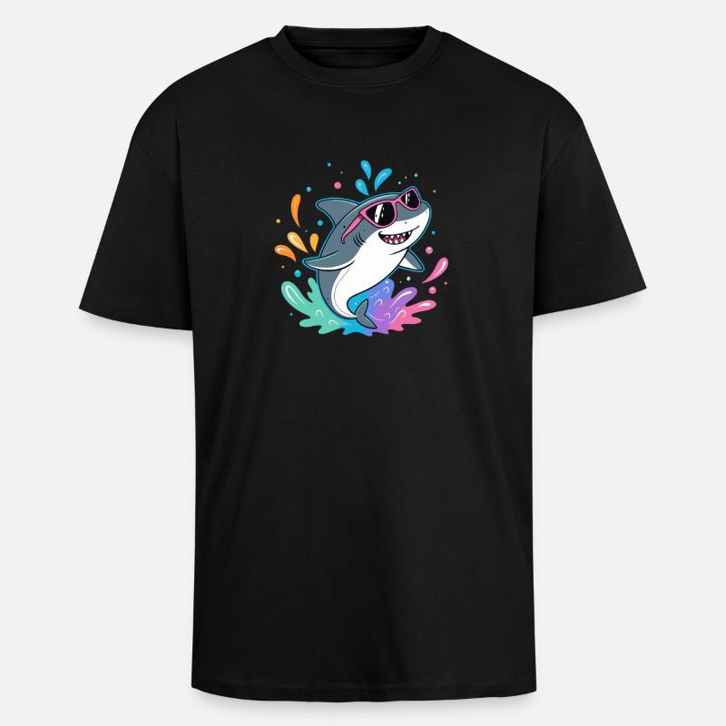 Shark Fun Bunter Surfer - Oversized Heavyweight Unisex T-Shirt - Schwarz
