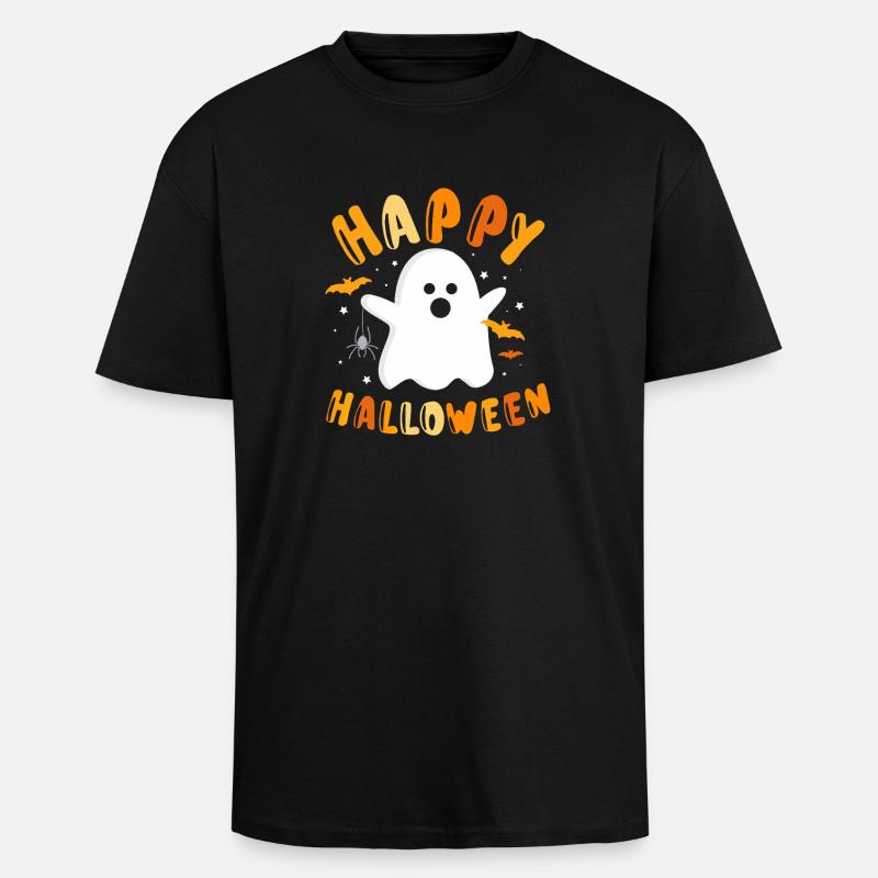 Happy Halloween Ghost Graphic - Unisex Oversized Heavyweight T-shirt - black