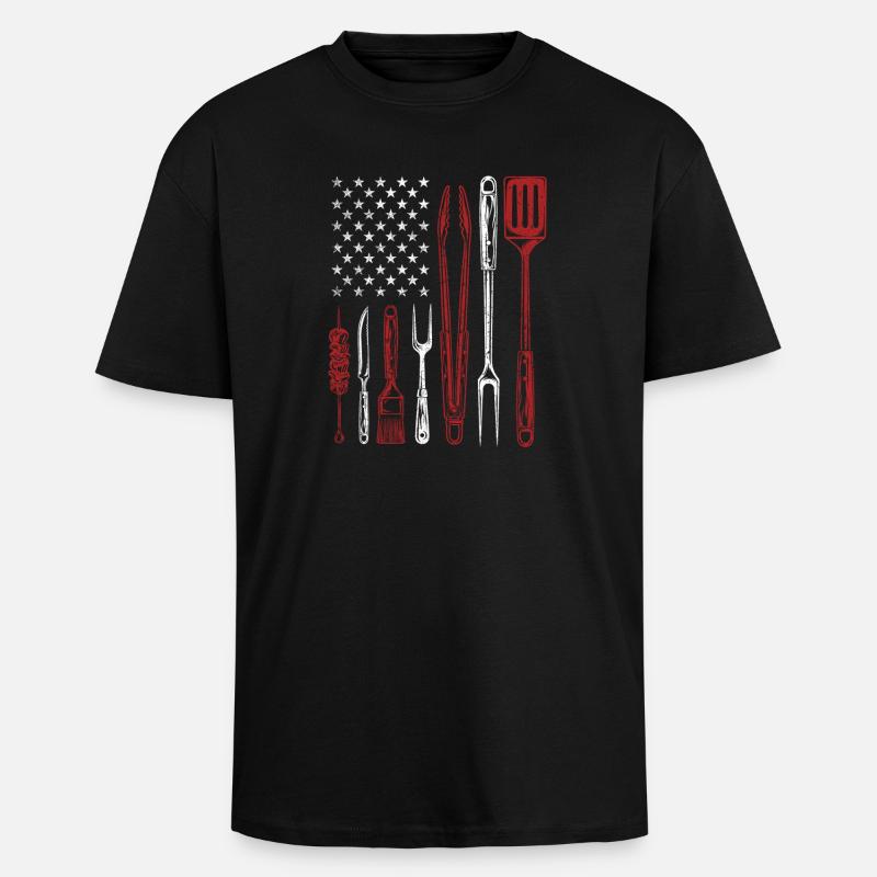 BBQ Grill Tools US Flag Pitmaster - Unisex Oversized Heavyweight T-shirt - black