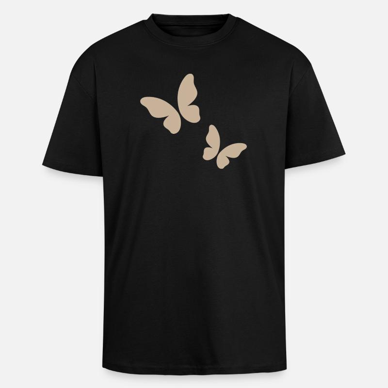 Beige Butterfly Pattern - Unisex Oversized Heavyweight T-shirt - black