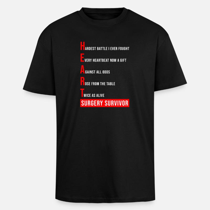 I Survived Open Heart Surgery - Unisex Oversized Heavyweight T-shirt - black