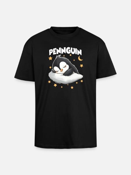 Pennguin Penguin Sleepyheads Late Riser Cuddle - Unisex Oversized Heavyweight T-shirt - black
