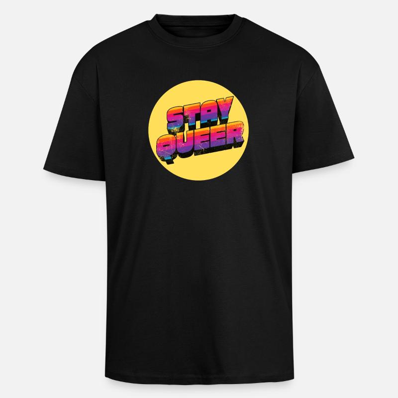 Stay Queer Regenbogen Grafik - Oversized Heavyweight Unisex T-Shirt - Schwarz