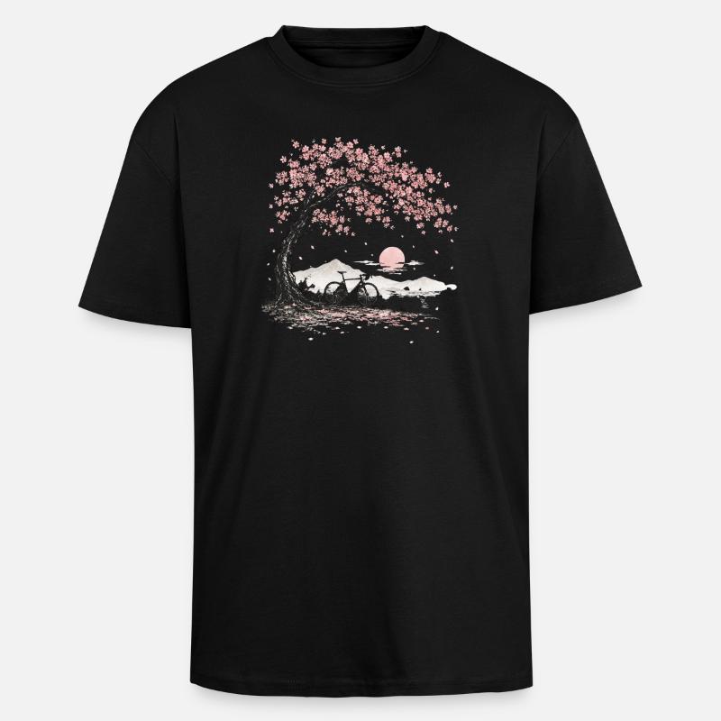 Vélo cerisier fleur de cerisier - T-shirt unisexe oversize épais - noir