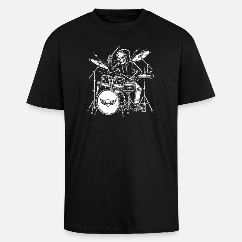 Grim Drummer Skeleton - Oversized Heavyweight Unisex T-Shirt - Schwarz