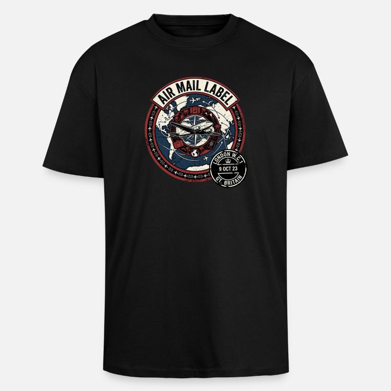 Air Mail England - Unisex Oversized Heavyweight T-shirt - black