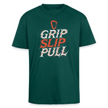 Grip Slip Pullover Dynamische Typografie - Oversized Heavyweight Unisex T-Shirt - hunter Green - Vorne - Alina (178cm) & Michal (187cm)