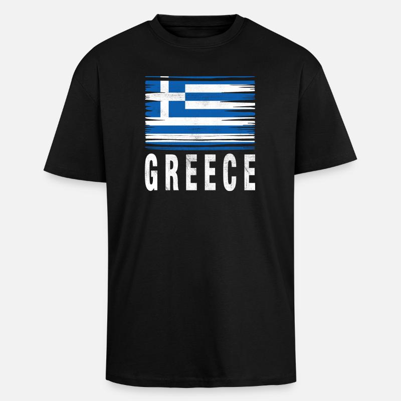 Brushstroke Flag Greece - Unisex Oversized Heavyweight T-shirt - black