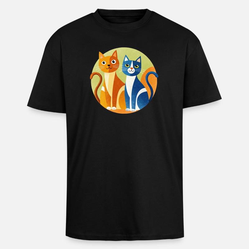Circle Cats Duo - Unisex Oversized Heavyweight T-shirt - black