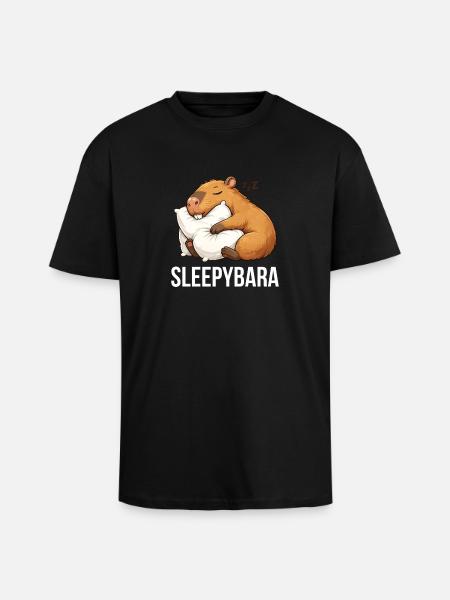 Capybara Sleeping Funny - Unisex Oversized Heavyweight T-shirt - black