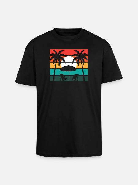 Beach palm and sun - Oversized Heavyweight Unisex T-Shirt - Schwarz