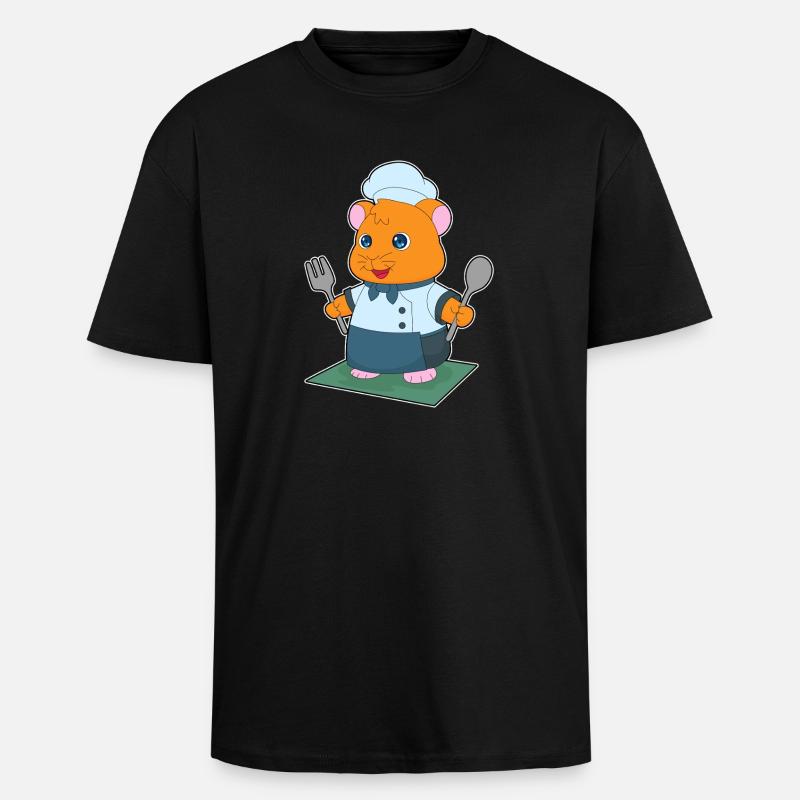 Hamster Besteck Kochen Küche - Oversized Heavyweight Unisex T-Shirt - Schwarz