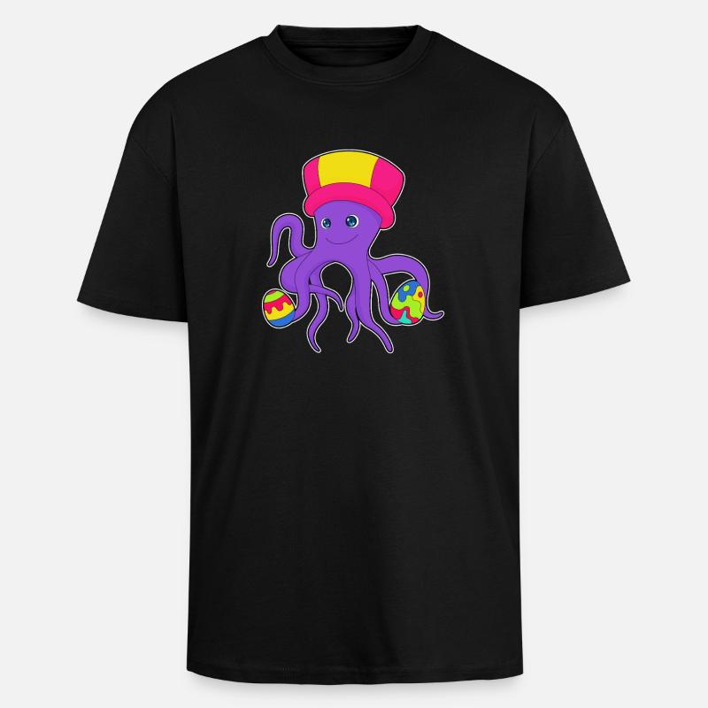 Octopus Easter Easter Eggs - Unisex Oversized Heavyweight T-shirt - black