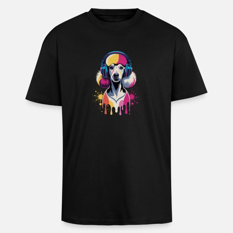 Pudel Kopfhörer - Oversized Heavyweight Unisex T-Shirt - Schwarz