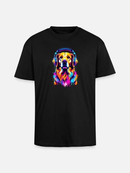 Golden Retriever mit Kopfhörer - Oversized Heavyweight Unisex T-Shirt - Schwarz