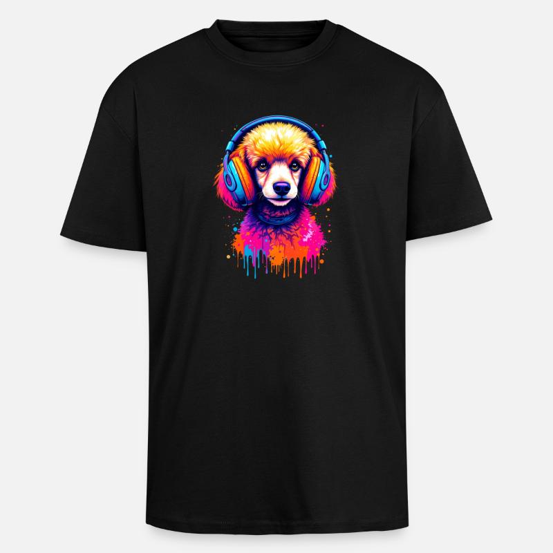 Pudel mit Kopfhörern - Oversized Heavyweight Unisex T-Shirt - Schwarz
