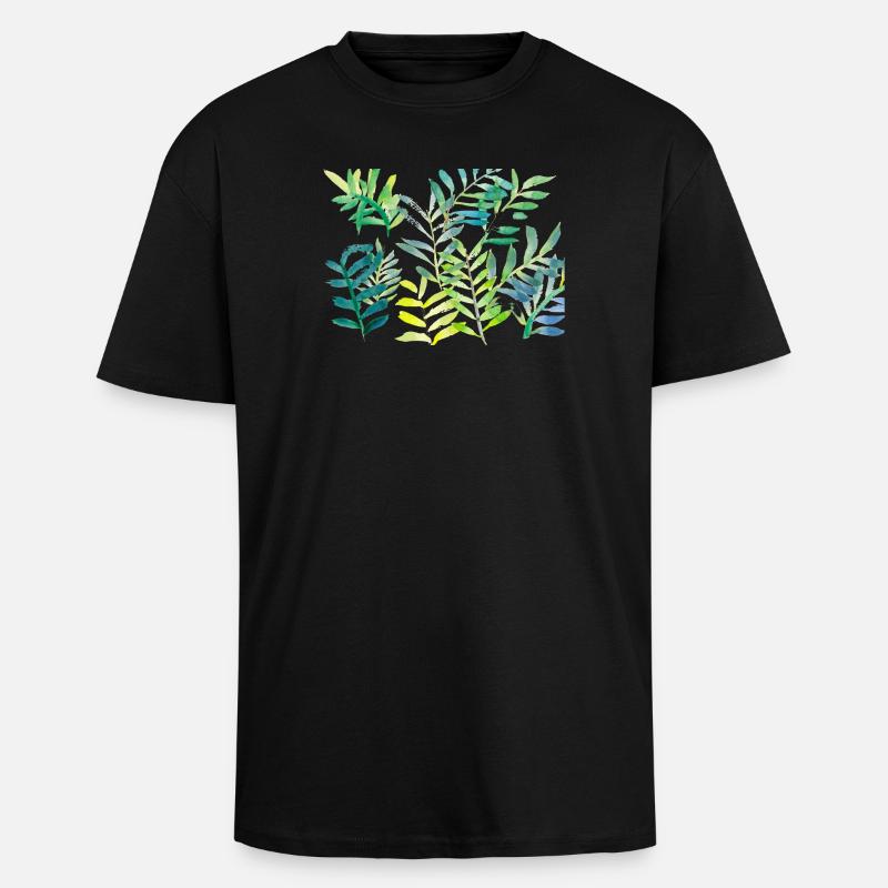Water-coloured leaf branches - Unisex Oversized Heavyweight T-shirt - black