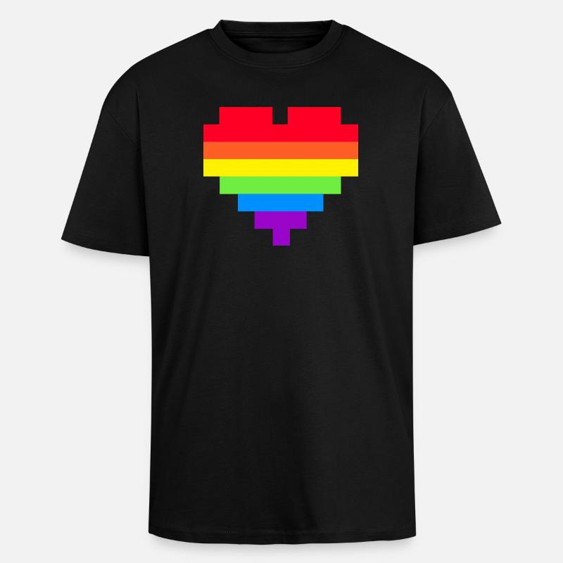 Pixel Cœur Drapeau arc-en-ciel - T-shirt unisexe oversize épais - noir