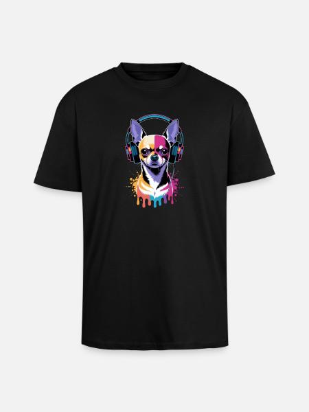 Chihuahua mit Kopfhörer - Oversized Heavyweight Unisex T-Shirt - Schwarz