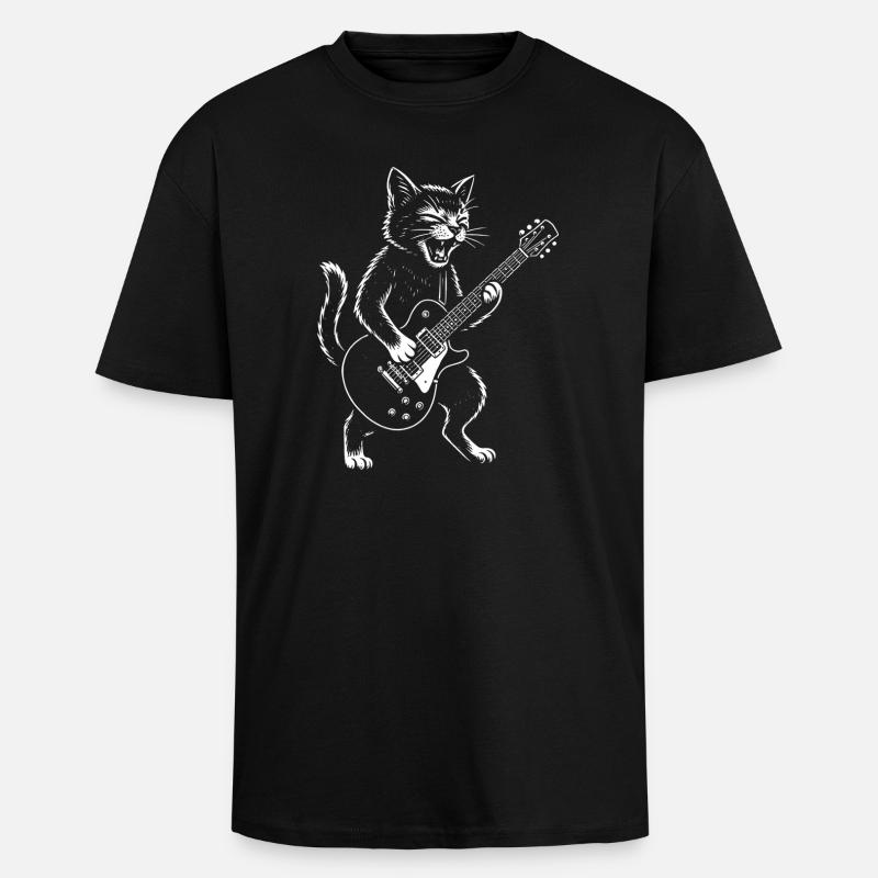 Cat Plays Guitar - Unisex Oversized Heavyweight T-shirt - black
