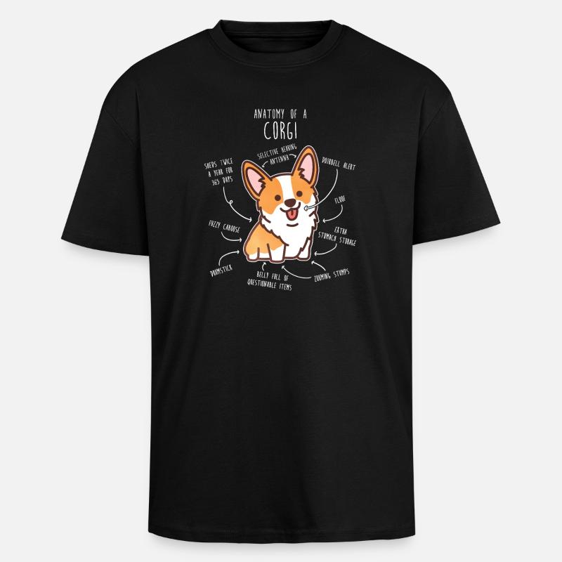 Corgi-Hundeanatomie - Oversized Heavyweight Unisex T-Shirt - Schwarz
