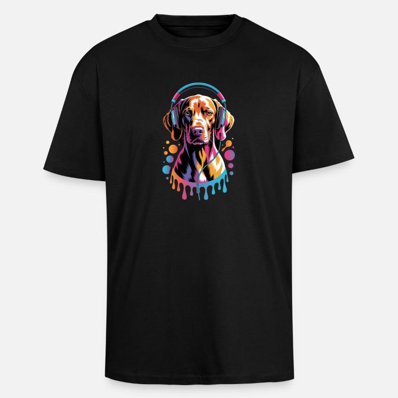 Viszla avec un casque - T-shirt unisexe oversize épais - noir