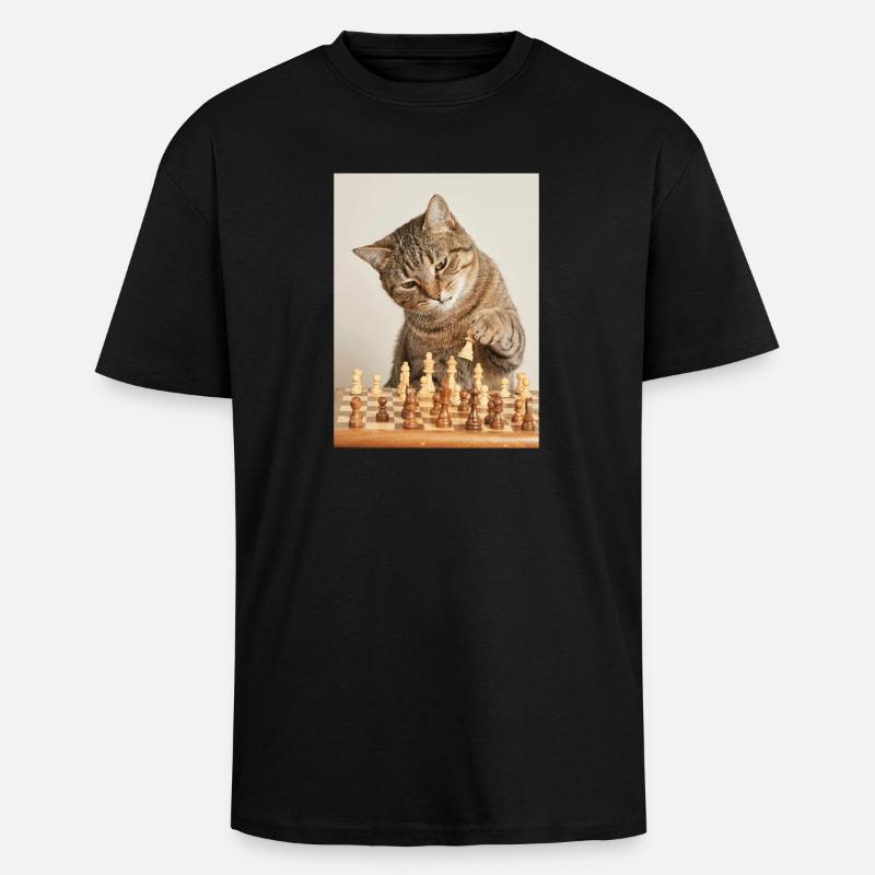 Cat playing chess - Unisex Oversized Heavyweight T-shirt - black