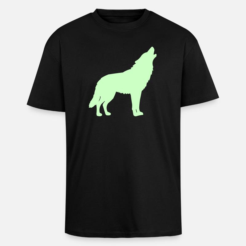 Silhouette de loup vert néon - T-shirt unisexe oversize épais - noir
