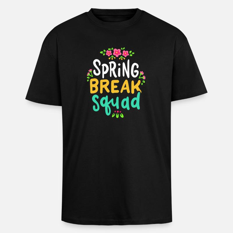 Spring Break Squad Floral - Unisex Oversized Heavyweight T-shirt - black