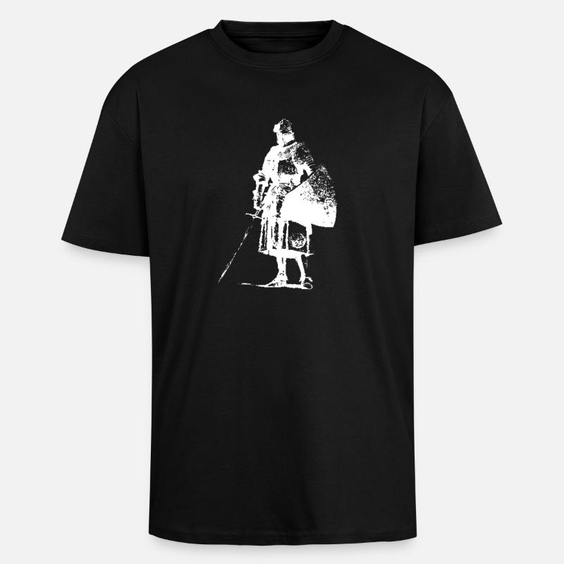 Lone Knight with Banner Silhouette - Unisex Oversized Heavyweight T-shirt - black