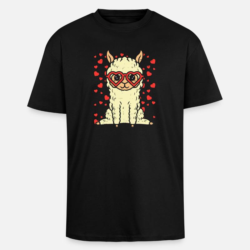 Valentine Llama - Oversized Heavyweight Unisex T-Shirt - Schwarz