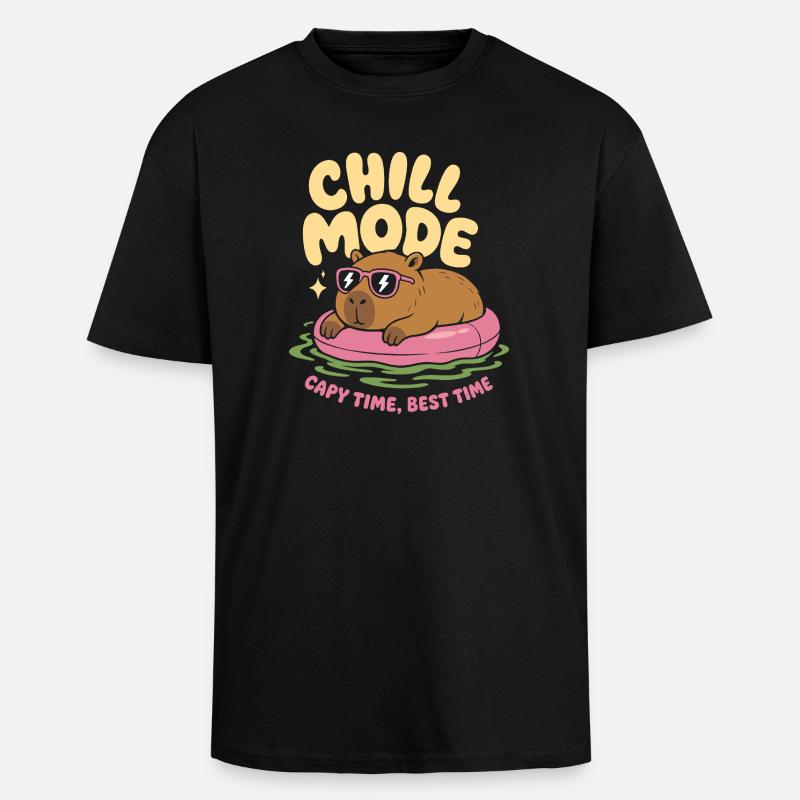 Chill Mode Capybara No Rush - Unisex Oversized Heavyweight T-shirt - black