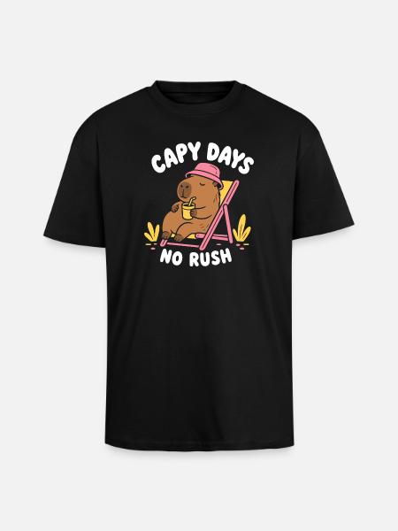Capy Days No Rush Capybara - Unisex Oversized Heavyweight T-shirt - black