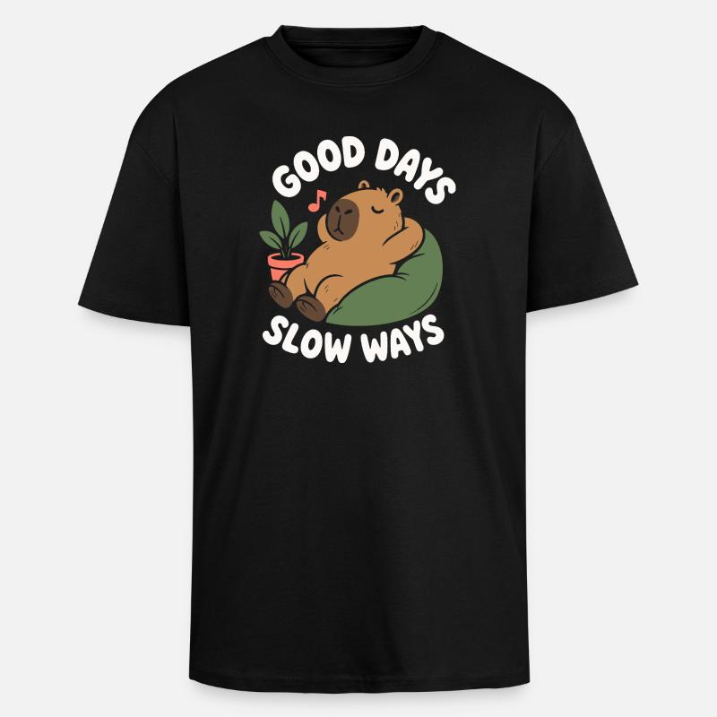 Good Days Slow Ways Capybara - Unisex Oversized Heavyweight T-shirt - black