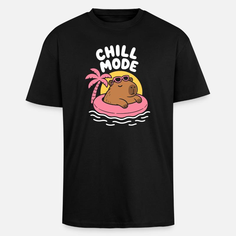 Chill Mode Floating Capybara - Unisex Oversized Heavyweight T-shirt - black