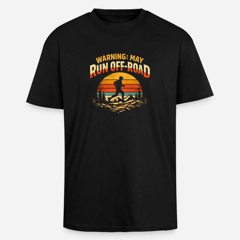 Attention: runs off-road | Trail running - Unisex Oversized Heavyweight T-shirt - black