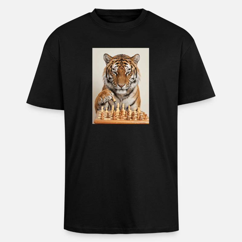 Tiger playing chess - Unisex Oversized Heavyweight T-shirt - black