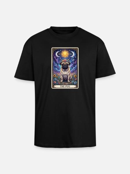 Sun Moon Pug Tarot Illustration - Unisex Oversized Heavyweight T-shirt - black
