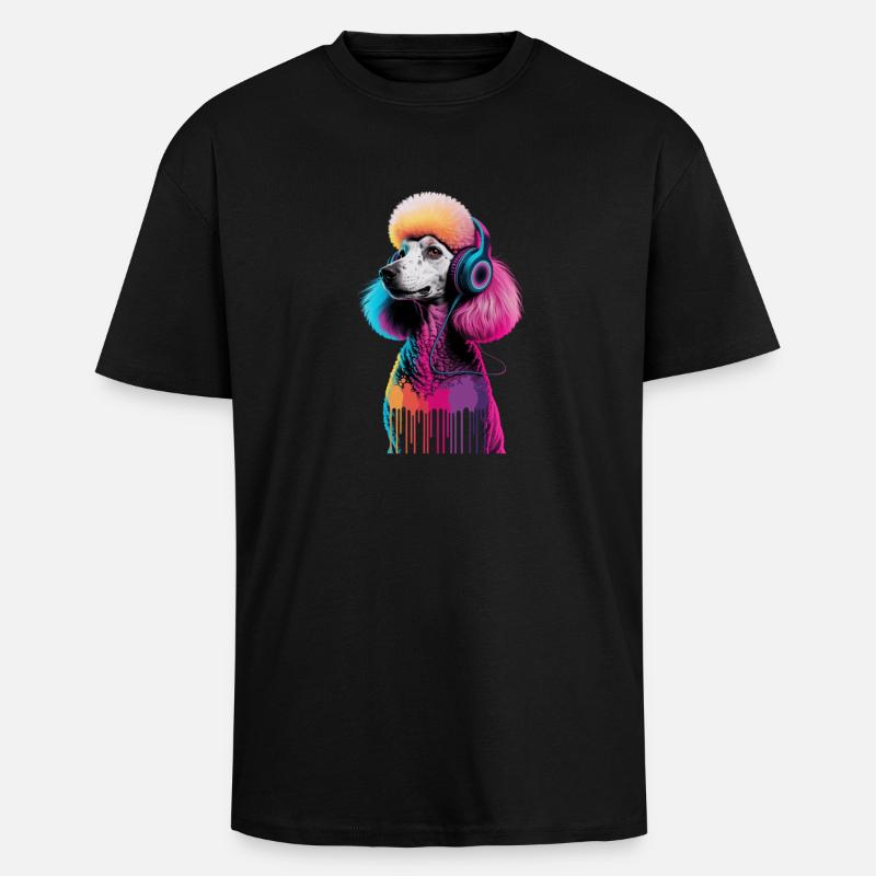 Caniche avec un casque - T-shirt unisexe oversize épais - noir