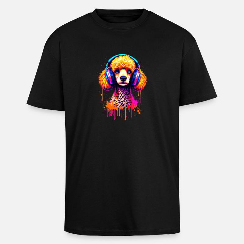 Caniche avec un casque - T-shirt unisexe oversize épais - noir
