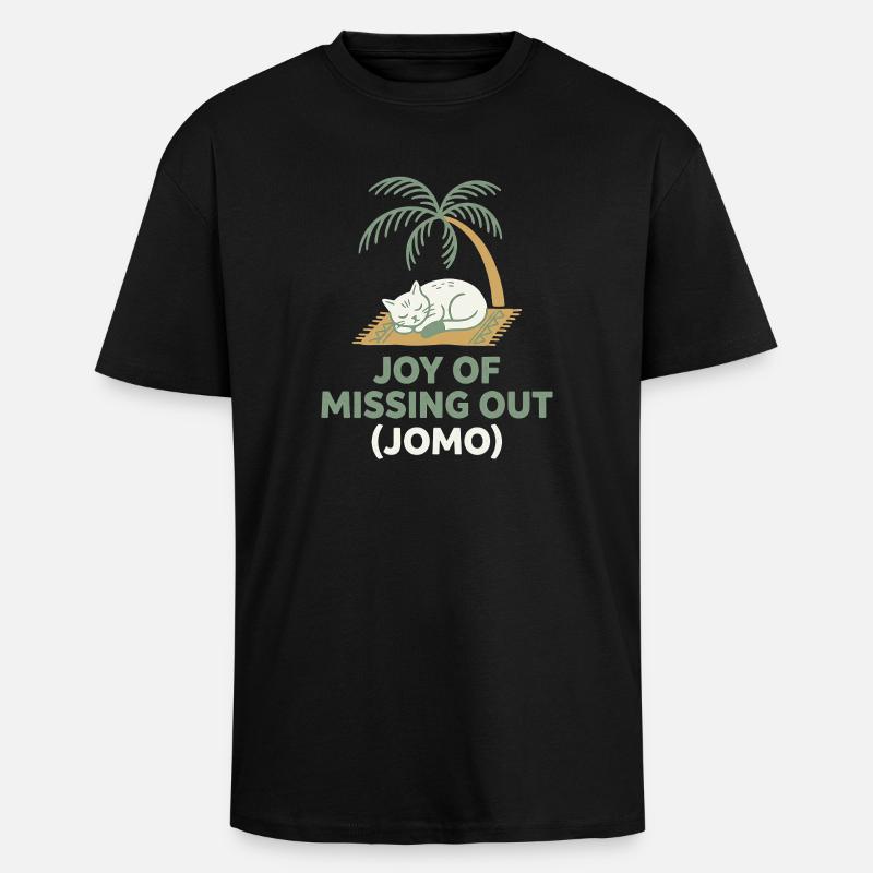 Cat JOMO - T-shirt unisexe oversize épais - noir