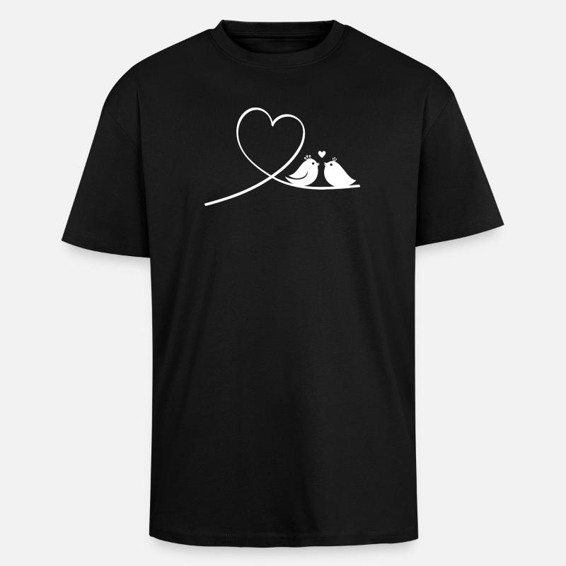 Verliebte Vögel mit Herz Silhouette - Oversized Heavyweight Unisex T-Shirt - Schwarz