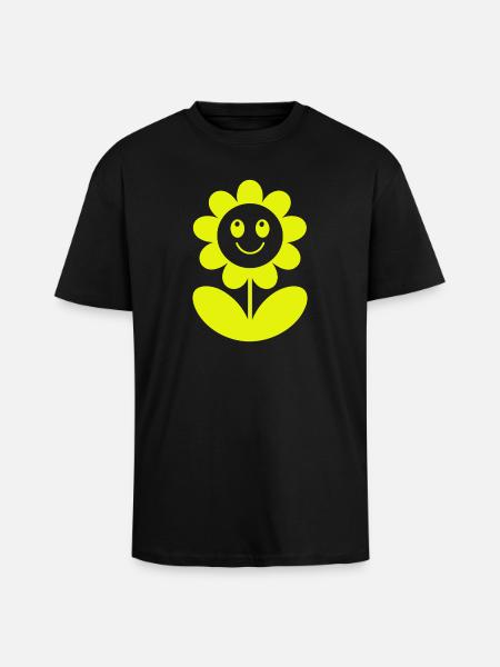 Smiling Sunflower Neon Yellow - Unisex Oversized Heavyweight T-shirt - black
