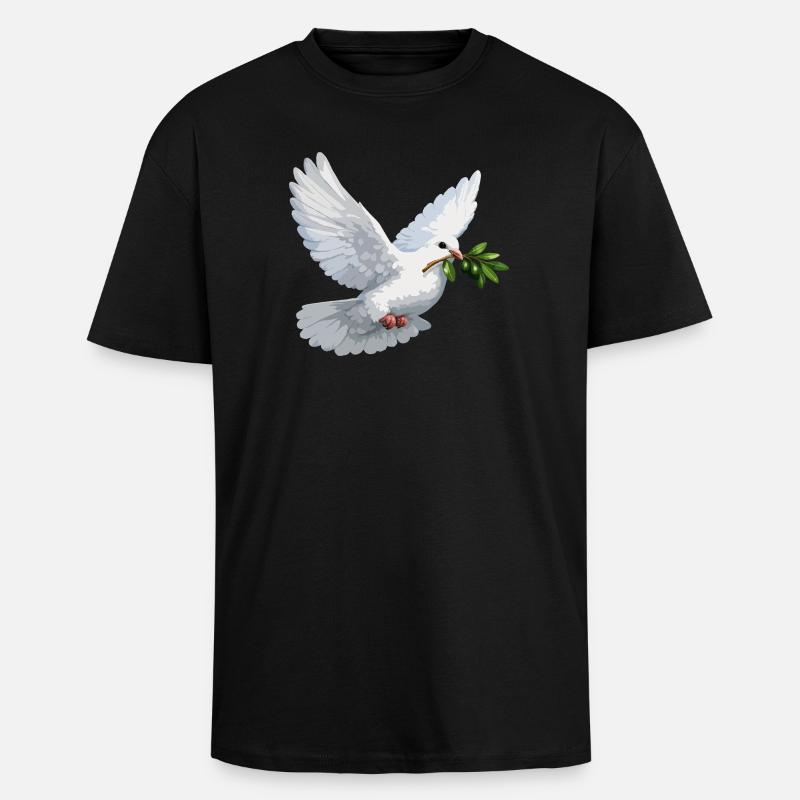 Colombe à la branche d’olivier - T-shirt unisexe oversize épais - noir