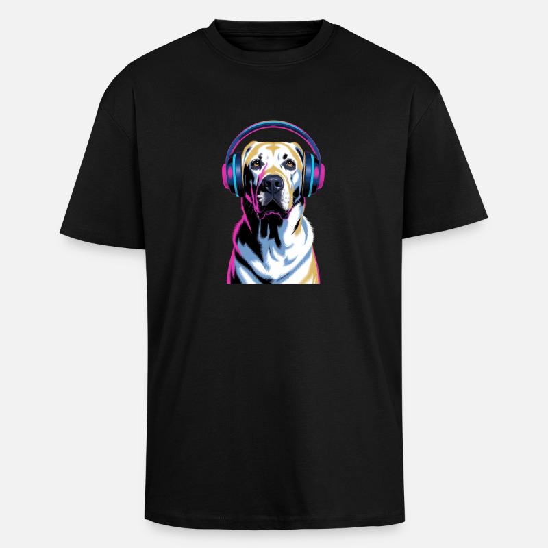Labrador avec casque - T-shirt unisexe oversize épais - noir